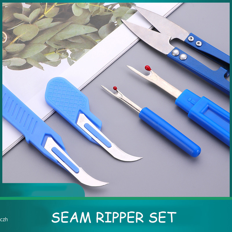 Sewing Kit - ชุดเครื่องมือฉีกผ้า 5 ชิ้น สีฟ้า พร้อมที่ฉีกด้าย ที่ฉีกตะเข็บ