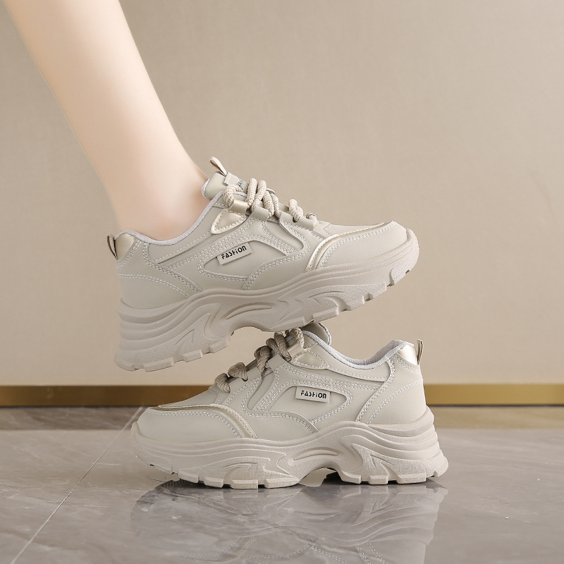 Sewing Cotton - รองเท้าหนังผู้หญิงทรงเตี้ยแบบ Dad Shoes ระบายอากาศได้ดี เหมาะสำหรับฤดูใบไม้ผลิและฤดูใบไม้ร่วง สวมใส่สบายๆ