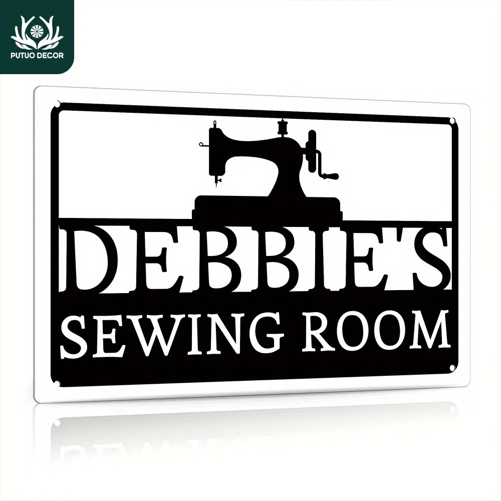 Sewing Art - ป้ายโลหะตกแต่งห้องเย็บผ้าแบบ 2D ขนาด 12x8 นิ้ว พร้อมชื่อส่วนตัว
